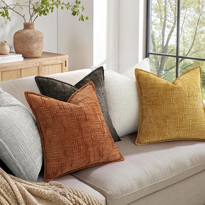 decorUhome Chenille Throw Pillow Covers 12x20 Set of 2,Cream White | Soft Texture, Slubby Modern Design, Flange Edges, Cozy Lumbar Accent Pillow Covers for Couch, Sofa, Bed, Living Room