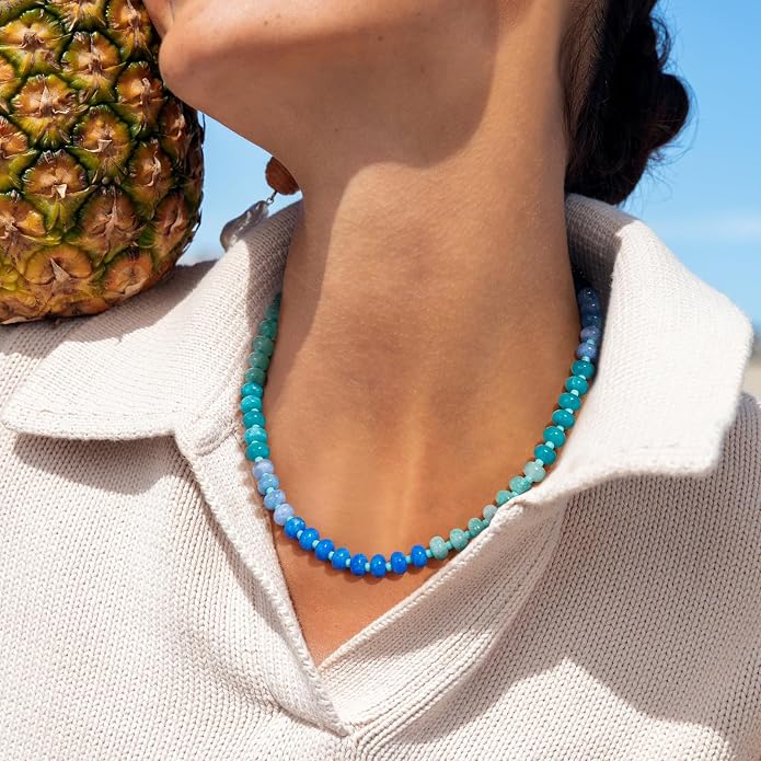 KELORIS PATH Beaded Gemstone Necklaces for Women, Boho Colorful Bead Choker Necklace, Natural Stone Handmade Summer Jewelry for Beach