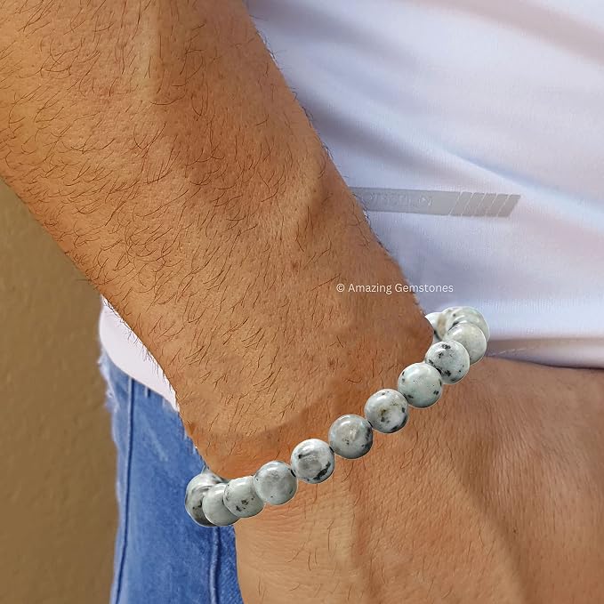Amazing Gemstone Kiwi Jasper Bracelet, Gifts for Men & Women - Protection Healing Crystal Bracelet - 8mm Gemstone Beaded Adjustable Bracelet, Pulseras para Hombres Mujer Stocking Stuffers