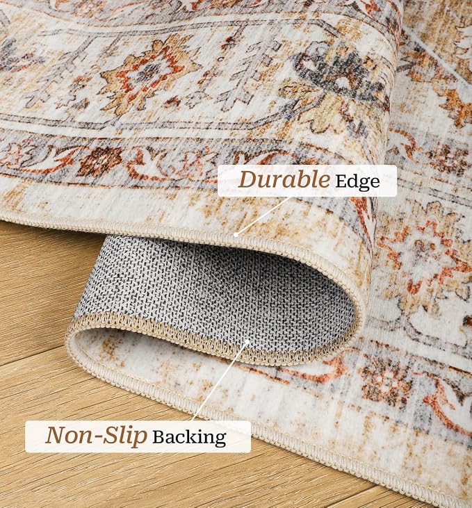befbee 2x8 Runner Rug Washable Hallway Runner Rug Ultra-Thin Soft Kitchen Rug Non Slip Indoor Floor Foldable Carpet with Low Pile for Bathroom Laundry Room Living Room Entryway(Turmeric/Grey,2'x8')