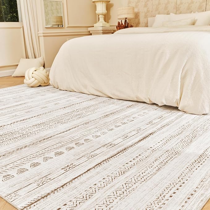 6x9 Area Rugs for Living Room Machine Washable Rug Distressed Indoor Carpet Neutral Moroccan Boho Rug Ultra Soft Area Rug for Bedroom Dining Room Playroom Office, Brown
