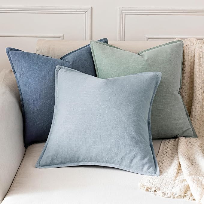 MIULEE Decorative Linen Euro Sham Pillow Covers 26x26 Inch Blue Ashes | Boho Farmhouse Neutral Couch Throw Pillows for Bed, Pack of 2 Accent Coastal Modern Pillowcases, Sofa Livingroom Home Decor