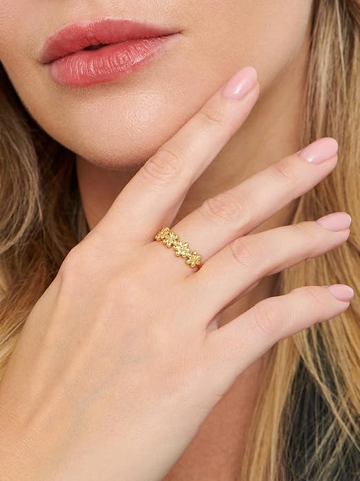 DEVATA Gold or Rhodium Plated Sterling Silver 925 – Eternity, Band Ring for Women – Heart, Knot, Clover, Infinity, Mariner, Cable, Curb, Cuban, Figaro, Daisy, Rope, Ribbed, Dome