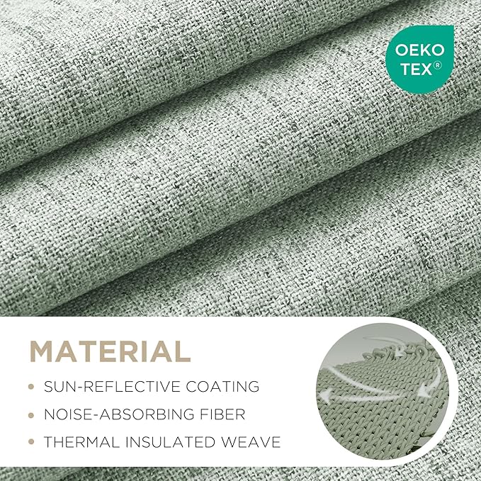 Joydeco Linen Blackout Curtains for Bedroom - 100% Light Blocking 1 Panels, Sage Green Drapes 70" W x 90" L, Thermal Insulated Room Darkening Curtains for Living Room, Rod Pocket & Back Tabs