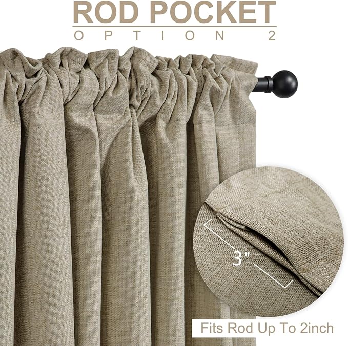 100% Blackout Shield Linen Blackout Curtains for Bedroom 96 Inches Long, Back Tab/Rod Pocket Living Room Drapes, Thermal Insulated Blackout Curtains 2 Panels Set, 50" W x 96" L, Plaza Taupe