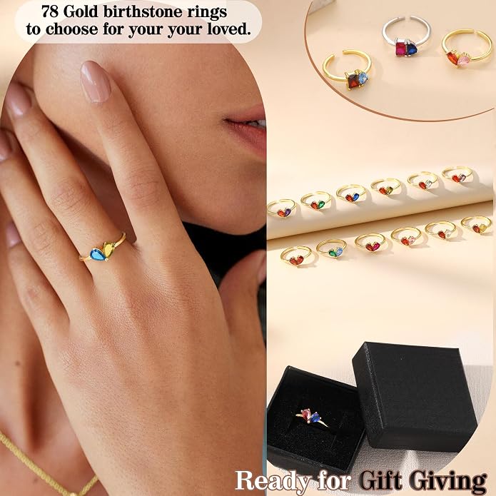 Birthstone Rings for Women, Non Tarnish Gold Rings 2026 Graduation Gifts Birthday Gift Trendy Teen Girl Stuff Dainty 14K Plated Adjustable CZ Stacking Promise Ring Anniversary Jewelry for Friend Sister Girlfriend Daughter
