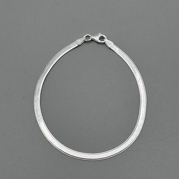 925 Sterling Silver Herringbone Bracelet for Women 3mm – Flat Snake Chain