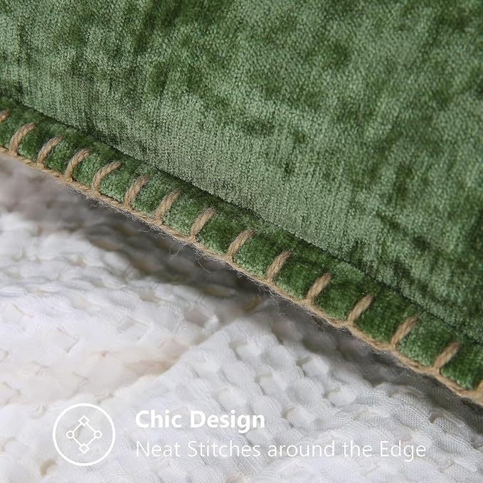 decorUhome Soft Chenille Throw Pillow Covers 12x12 Set of 2 Forest Green | Fall Textured Decorative Throw Pillow Cases Stitched Edge Modern Farmhouse Luxury Boho Velvet for Couch Sofa Bed Home Decor