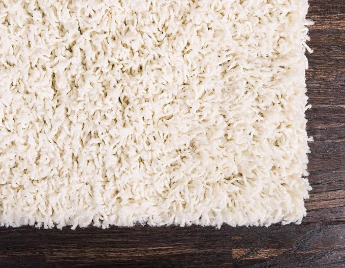Unique Loom Solid Shag Collection Area Rug (8' x 11' Rectangle, Pure Ivory) | Modern Solid rug, stain and water resistant, doesn't shed, easy to clean, kid and pet friendly. Ideal for the living room.