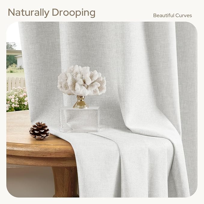 HOMEIDEAS 100% Blackout Faux Linen Curtains,Ivory White Modern Farmhouse Boho Curtains 84 Inches Long 2 Panels, Rod Pocket & Back Tab for Vintage Living Room,Bedroom Decor