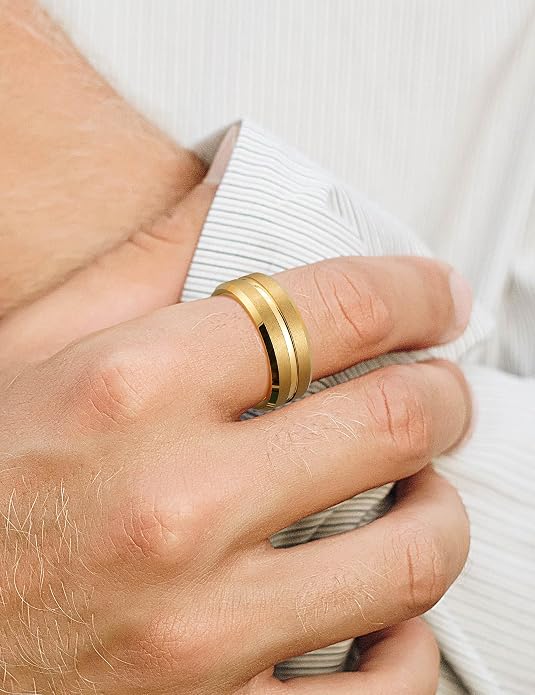 King Will Tungsten Carbide Wedding Band for Men Women-6/8/10mm Width Multicolor Available with Grooved Center Wedding Ring Suitable for Work, Gym Comfort Fit Size 4-16