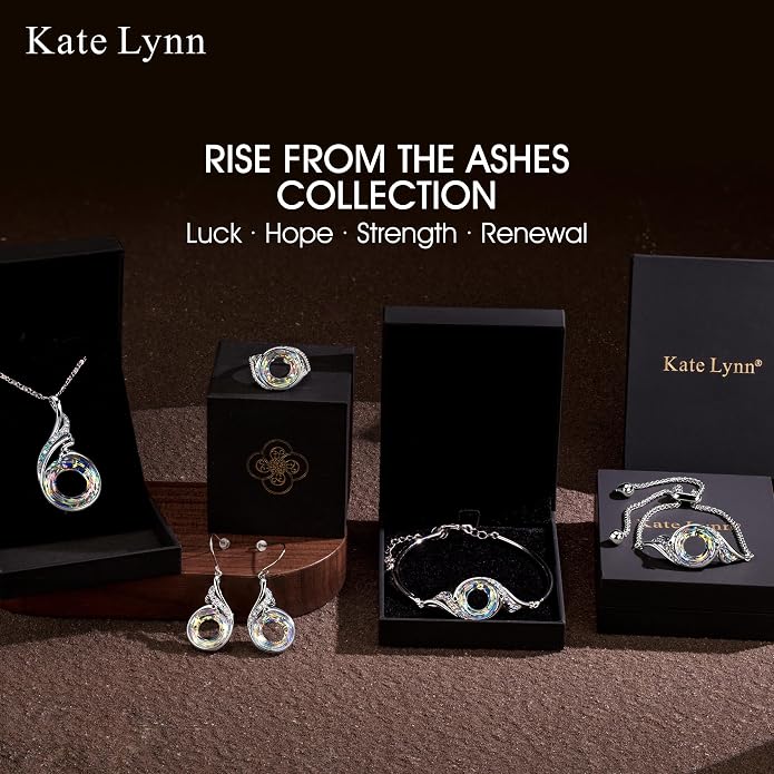 Kate Lynn "Rise From the Ashes Phoenix Necklace Made with Crystals from Austria, 18"+2" Necklace, Packaged with Jewelry Box, Birthday Gift for Women, Symbol of Luck and Renewal