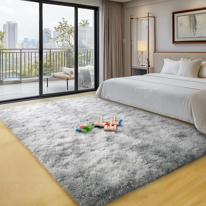 qulint 5x7 Area Rug for Living Room, Fluffy Rug for Bedroom, Tie-Dyed Grey | Shag Shaggy Large Boys Room Rug, Fuzzy Plush Alfombras Para Salas Modernas for Dorm Classroom Home Decor