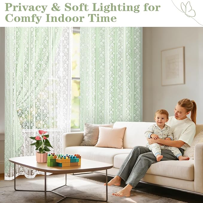 ASPMIZ Sage Green Blackout Curtains for Bedroom 84 inch Long, Double Layer Curtains for Living Room Light Blocking Grommet Drapes with Lace Overlay, Thermal Insulated Window Curtain Set of 2, 52x84