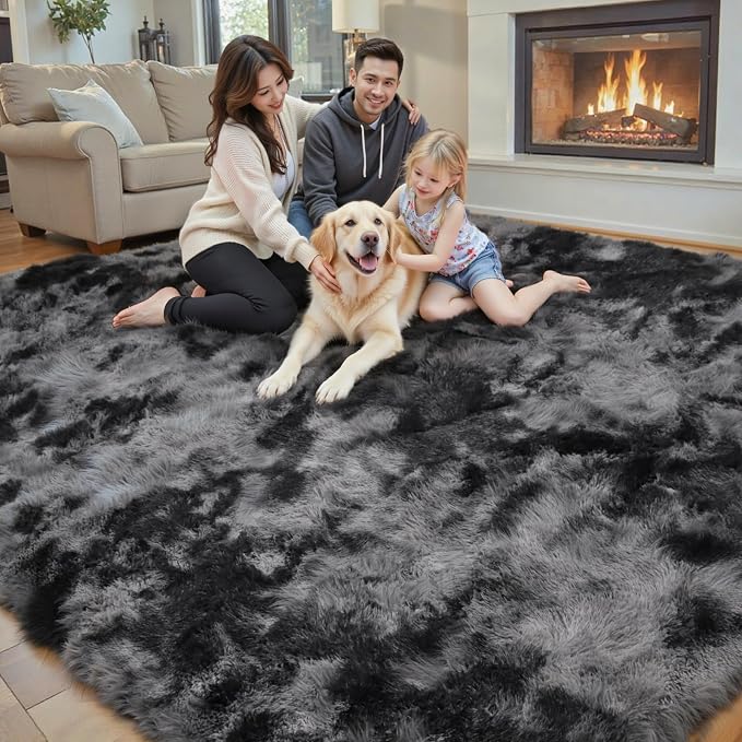Rugs for Living Room 6x9, Alfombras para Salas Shag Large Plush Soft Area Rug, Shaggy Carpets for Bedroom, Home Decor Aesthetic(Dark Grey Tie-Dyed, 6 x 9 Feet)