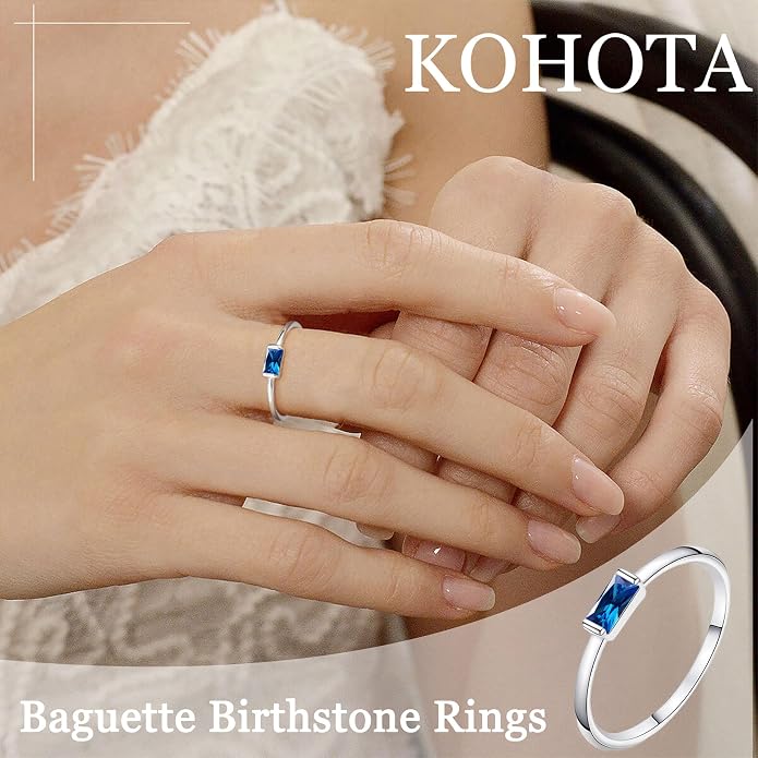 KOHOTA Silver Birthstone Rings for Women Dainty Stackable Engagement Wedding Promise Rings Non Tarnish CZ Emerald Green Gemstone Ring Mothers Birthday Gift Size 6-10