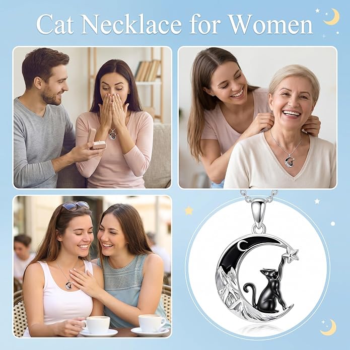 Tree of Life/Cat/Horse/Turtle/Sun/Cow Pendant Crescent Moon Necklace Anniversary Graduation Birthday for Grandma Women Wife Daughter(with Gift Box)