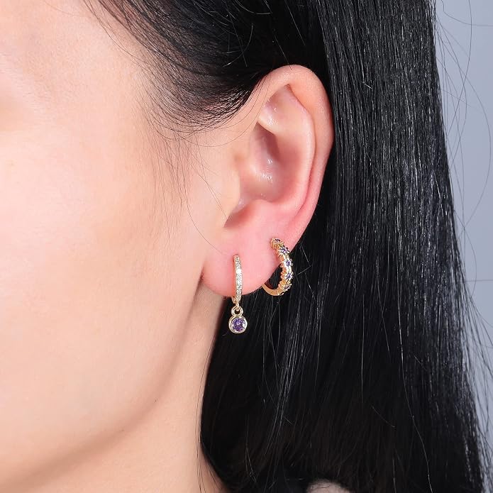 CiNily Small Hoop Earrings for Women Girls Flower Cubic Zirconia Huggie Earrings Hypoallergenic 14K Yellow Gold Plated Cartilage Earrings
