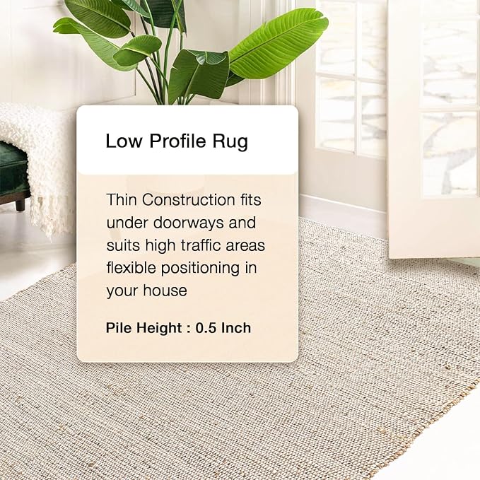 Chardin Home 9x12 Jute Cotton Hand Woven Area Rug, Natural Jute/Cream Braided Boho Farmhouse Rug, Rustic Vintage Reversible Natural Fiber Rug for Living Room, Bedroom, Dining Room, Office, or Entryway