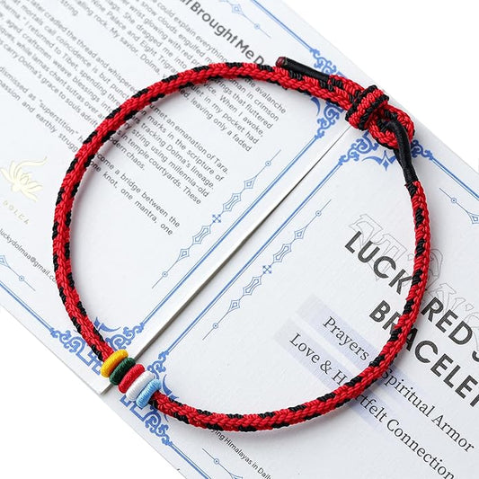 Tibetan Monk Blessed Handmade Lucky Red String Bracelet for Women Men- 5-Color Sutra Flag, MeaningfuL Gift for Luck,Health,Wealth,Peace,Anti-anxiety in Anniversary, Birthday, Graduation...