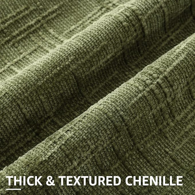 decorUhome Textured Chenille Throw Pillow Covers 18x18 Set of 2 Olive Green | Fall Modern Farmhouse Soft Cozy Slubby Couch Pillow Cases Boho Decorative Pillow Cases for Bed Sofa Living Room Home Decor