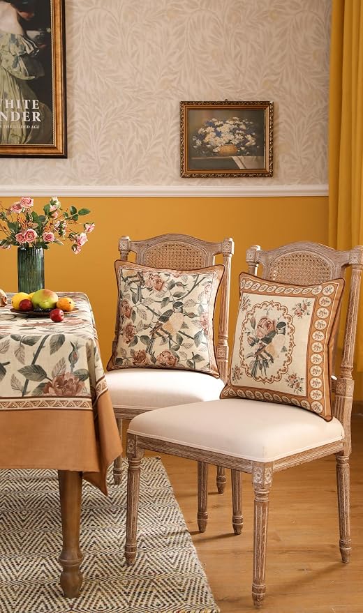 patdrea French Vintage Linen Throw Pillow Cover,Set of 4-ParkerEstate | Decorative Pillow Case with Zipper,Bird and Floral Pattern,Cushion Coverfor Couch Living Room Bedroom Sofa