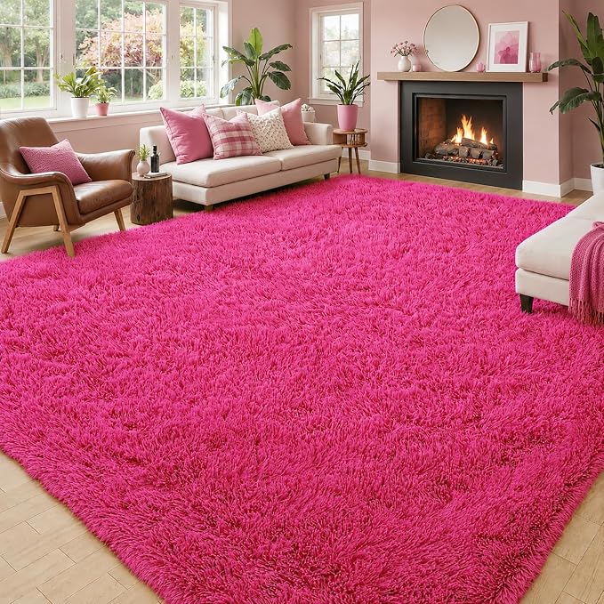 8x10 Area Rugs for Living Room Bedroom, Large Area Rug Shaggy Carpet Soft Plush Furry Bedside Rug, Rugs for Home Decor (Hot Pink, 8 x 10)