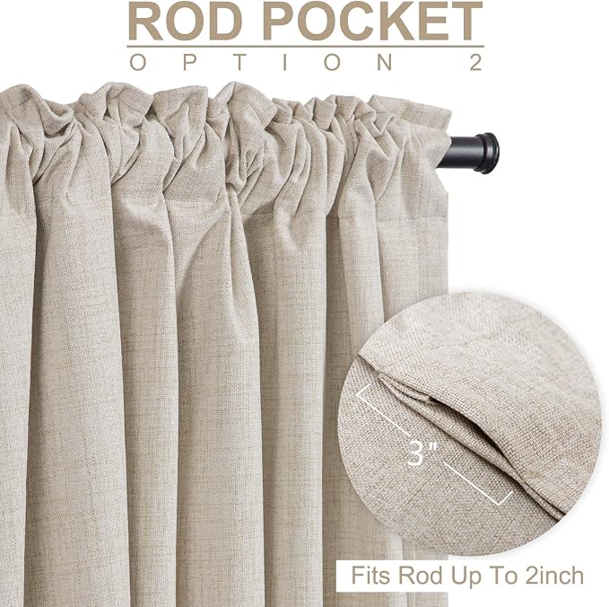 100% Blackout Shield Linen Blackout Curtains for Bedroom 102 Inches Long, Back Tab/Rod Pocket Living Room Drapes, Thermal Insulated Blackout Curtains 2 Panels Set, 50" W x 102" L,Cream