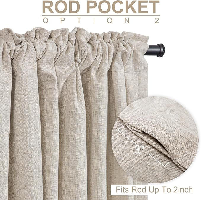 100% Blackout Shield Linen Blackout Sliding Door Curtains for Living Room, Back Tab/Rod Pocket Thermal Insulated Curtains for Sliding Glass Doors, 1 Panel Set, 100" W x 84" L, Cream