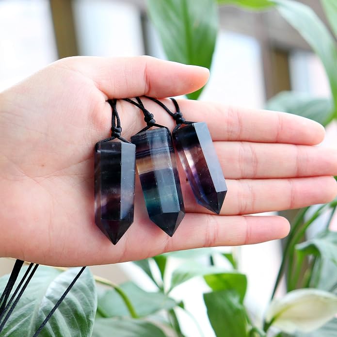 Runyangshi Healing Crystal Pendants, Single Pointed Natural Crystal Quartz Necklace 6 Faceted Chakra Crystal Wand Stone Reiki Energy