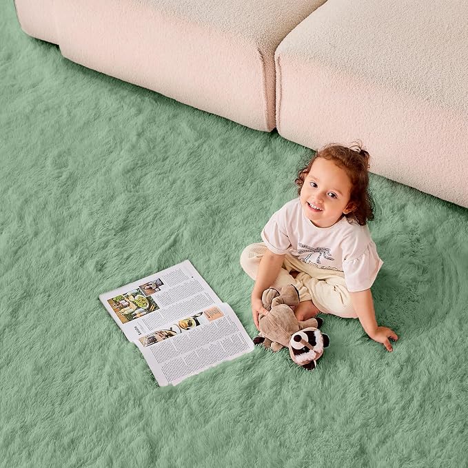 OPPODREAM 5x7 Sage Green Rugs for Bedroom, Ultra-Soft Fluffy Area Rugs for Living Room, 5 x 7 Shag Carpet for Nursery, Kids, Girl, Boy, Baby, Plush, Fuzzy, Shaggy, Mint Green Cute Home Decor