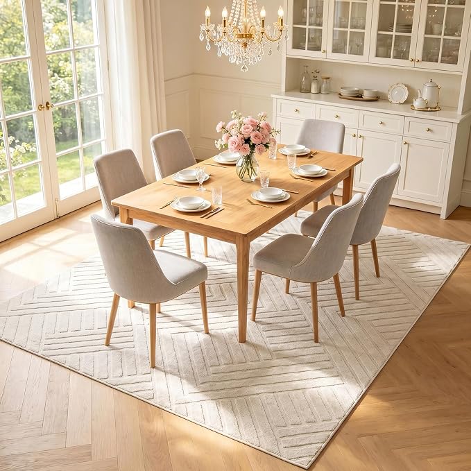 Bsmathom 6x9 Washable Area Rug, Boho Neutral Modern Soft Carpet Mat, Beige | Machine Washable, Low Pile Fluffy Plush, Non-slip, Geometric Textured, For Living Dining Kids Room Bedroom Indoor Dorm