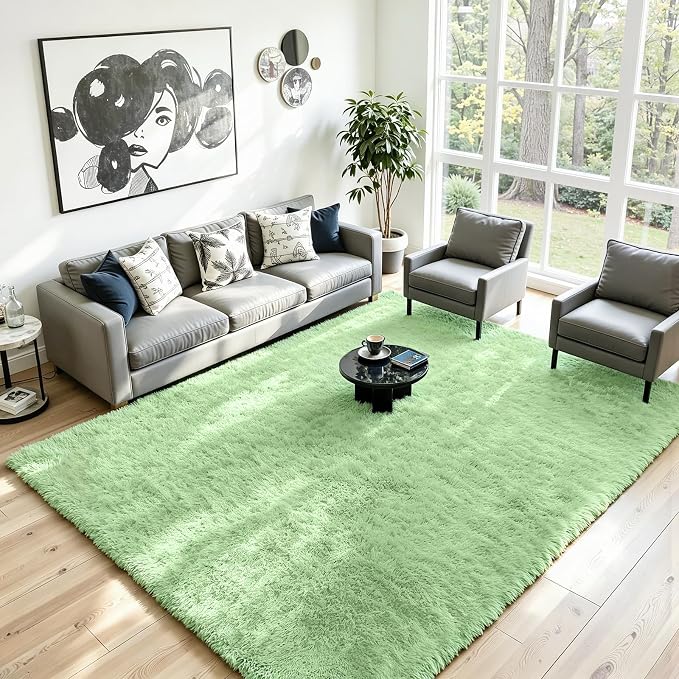 6x9 Area Rug for Living Room, Ultra Soft Fluffy Light Green Rugs for Bedroom, Non Slip Large Shag Carpet, Fuzzy Plush Nursery Rug, Thick Washable Indoor Floor Carpets for Kids Office Dorm Home Decor
