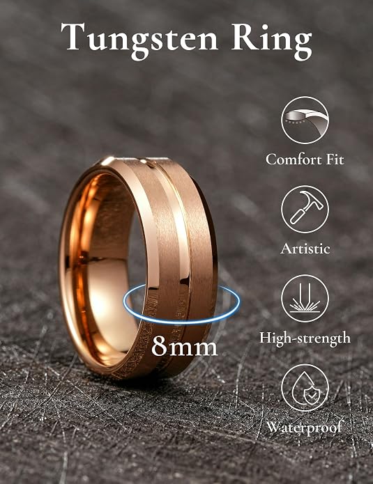 King Will Tungsten Carbide Wedding Band for Men Women-6/8/10mm Width Multicolor Available with Grooved Center Wedding Ring Suitable for Work, Gym Comfort Fit Size 4-16
