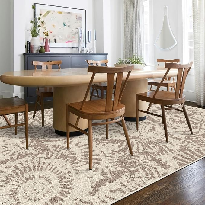 BLISSA Taupe Modern 5x7 Area Rug - Ultra-Thin Washable Living Room Rug, Soft Non-Slip Geometric Neutral Abstract Rugs for Bedroom Kid Room Nursery Playroom Foyer Dining Room Rugs for Under Table