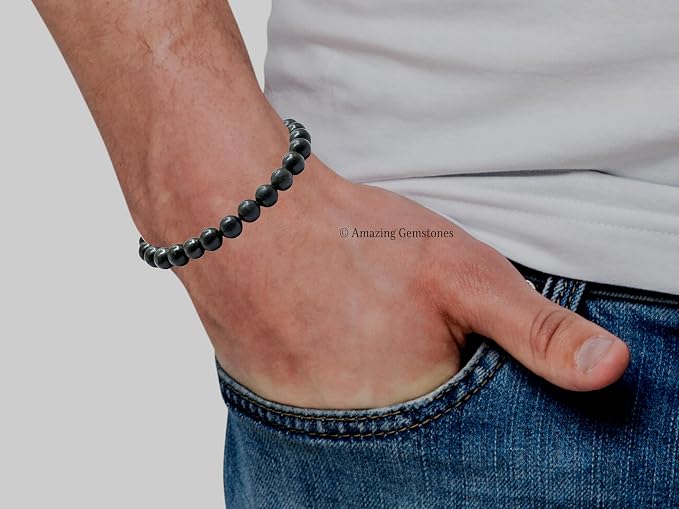 Amazing Gemstone Shungite Bracelet, Gifts for Men & Women - Protection Healing Crystal Bracelet - 8mm Gemstone Beaded Adjustable Bracelet, Pulseras para Hombres Mujer Stocking Stuffers