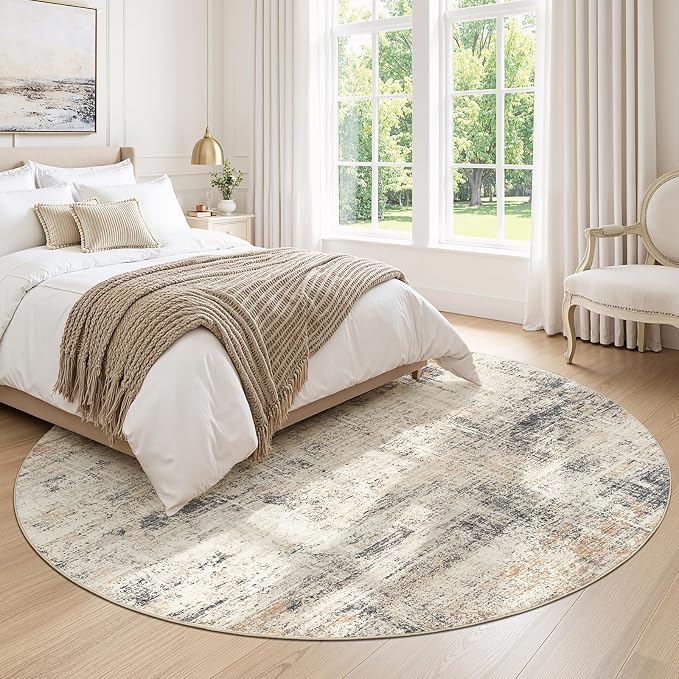 Lofus 6ft Area Rugs for Living Room, Gold Washable Area Rug with Non-Slip Backing,Soft Abstract Carpets for Bedroom Dining Room Home Office Indoor Nursery