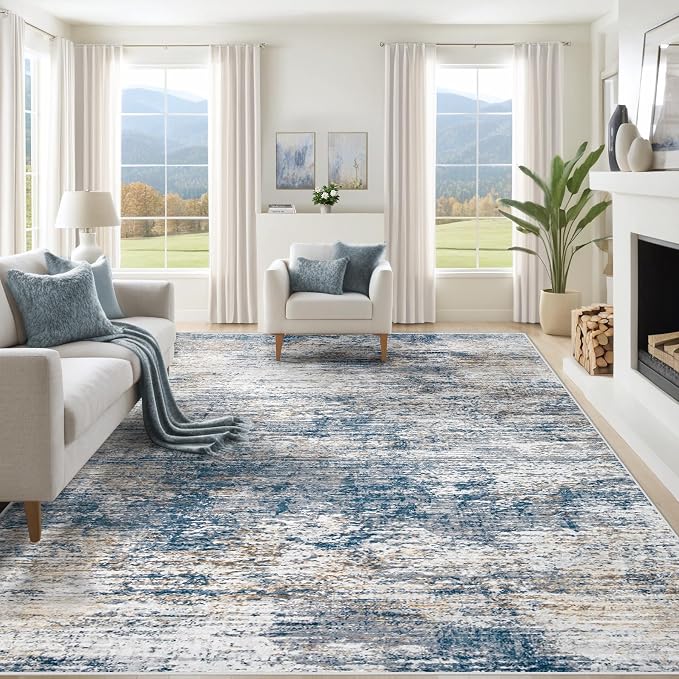 XLUEZ 10x12 Area Rug for Living Room, Washable Modern Abstract Large Area Rug Neutral Soft Non Slip Kids Rug Stain Resistant Indoor Carpet for Bedroom Dining Room Playroom Office(BeigeGrey, 10'x12')