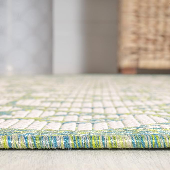 JONATHAN Y Vintage Filigree Indoor Outdoor Area Rug 9X12 Cream/Green, Madrid Textured Weave for Backyard, Patio, Porch, Easy-Cleaning, High Traffic, Pet-Friendly, Non-Shedding (SMB107J-9)