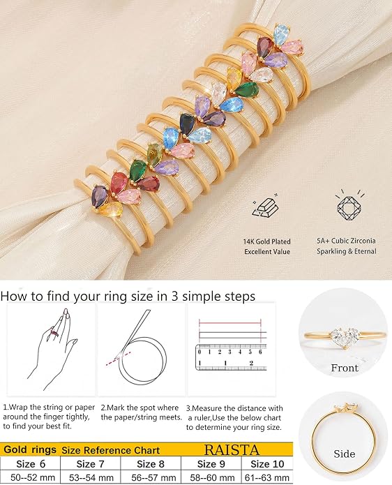 Mothers Day Gifts Gold Heart Birthstone Rings for Women Non Tarnish Stackable Pinky Ring Dainty 14K Gold Plated CZ Gemstone Ring Wedding Promise Ring Birthday Jewelry Gift for Mom