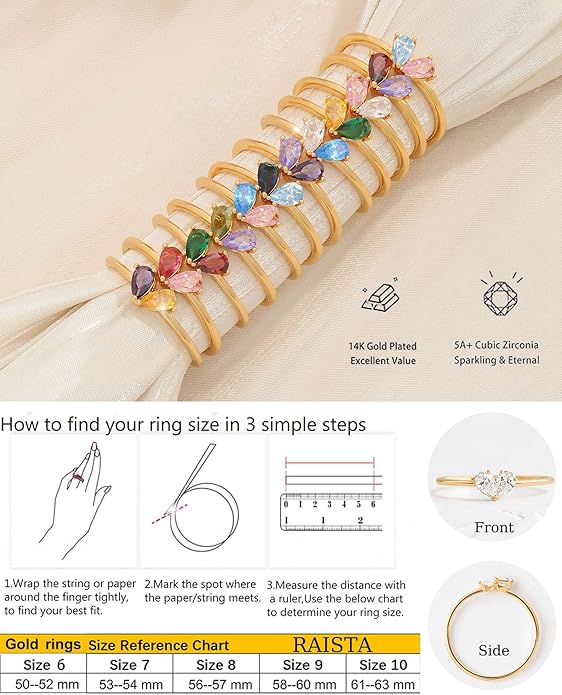 Mothers Day Gifts Gold Heart Birthstone Rings for Women Non Tarnish Stackable Pinky Ring Dainty 14K Gold Plated CZ Gemstone Ring Wedding Promise Ring Birthday Jewelry Gift for Mom