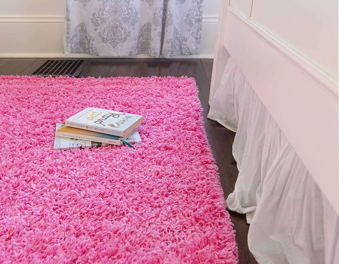 Unique Loom Solid Shag Collection Area Rug (8' x 10' Rectangle Taffy Pink) | Modern solid area rug for living room, bedroom & dining room. Stain-resistant, easy-care, kid & pet friendly