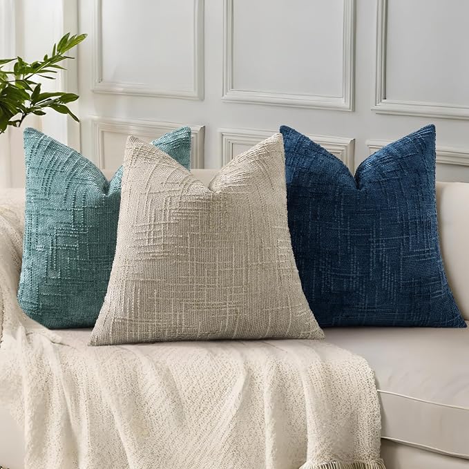 decorUhome Textured Chenille Throw Pillow Covers 12x20 Set of 2 Light Brown | Fall Modern Farmhouse Soft Cozy Slubby Couch Pillow Cases Boho Decorative Pillow Cases for Bed Sofa Living Room Home Decor