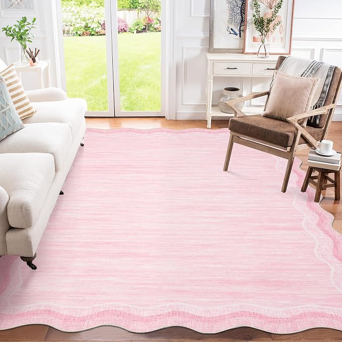 Garvee Scalloped 5x7 Rugs Washable Area Rugs for Living Room,Modern Stain Resistant Solid Rug for Bedroom Girls Room, Scalloped Low Pile Non-Slip Neutral Rug for Dining Room Home Office Dorm,Pink | Rugs for Living Room, Non-Slip Soft Carpet for Bedroom...