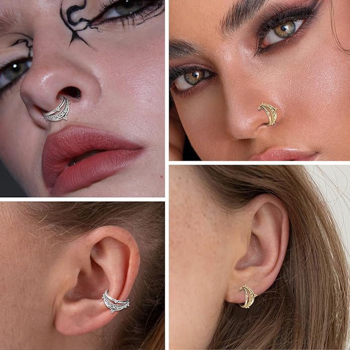 316L Surgical Steel Septum Clicker Ring Nose Ring Hoop Sleeper Hoop Earring Helix Rook Conch Cartilage Daith Tragus Earrings Lobe Nose Piercing Jewelry for Women