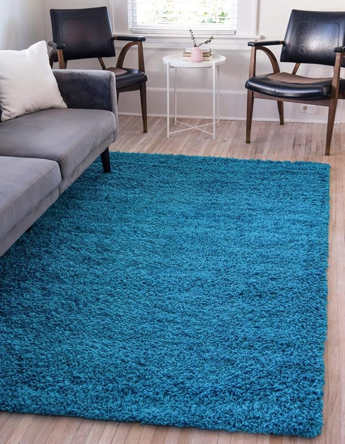 Unique Loom Solid Shag Collection Area Rug (8' x 10' Rectangle, Turquoise)