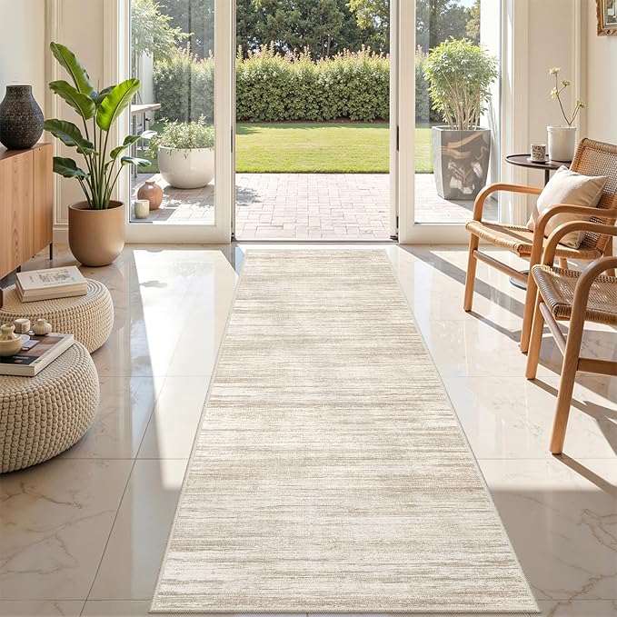 2x8 Runner Rug Non Slip,Washable Hallway Runner Rug,Brown | Neutral Rugs for Kitchen,Entryway,Bedroom,Bathroom,Nursery Room,Thin,Soft Runner Rug,Stain Resistant Indoor Carpet