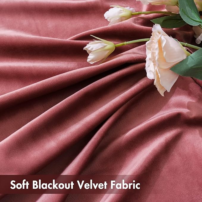 MIULEE Dusty Rose Pink Blackout Velvet Curtains Drapes 96 Inch Long 66"x96" | Luxurious Bedroom Living Room Decor, Room Darkening, Thermal Insulated, Rod Pocket Design, Super Soft Fabric