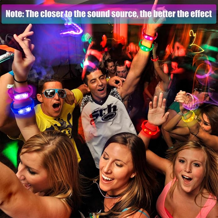 50 PCS Voice Activated Sound Control LED Flashing Bracelet colourful LED Glow Flashing Wristband Toys for Concerts, Sports, Night Events, Game Prizes, Party Favors