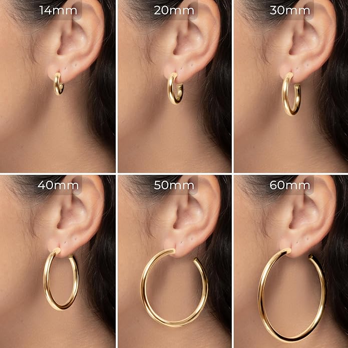 14K Gold-Plated, Lightweight, Open Hoop Earrings For Women